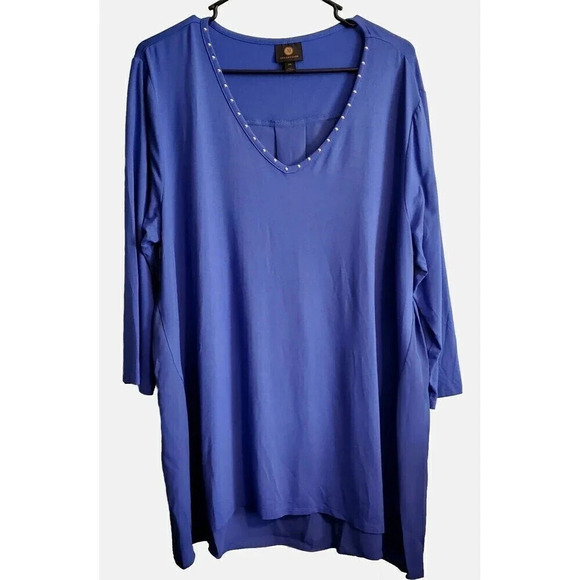 JM Collection Blouse Womens Plus Size XXL Royal Blue Vneck Studded - Picture 1 of 2